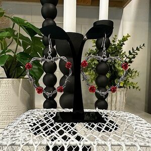 Barbwire and Roses Heart Shaped Earrings